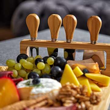 Bamboo Cheese Board and Knife Set for Charcuterie