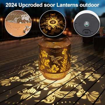 Solar Lanterns Outdoor Waterproof, Birthdays Gifts for Women Mom and Grandma, Metal Hanging Lanterns Hummingbird Decor Garden Decorative Solar LED Light for Yard, Patio, Lawn, Porch, Backyard