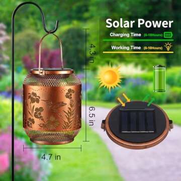 Solar Lanterns Outdoor Waterproof, Birthdays Gifts for Women Mom and Grandma, Metal Hanging Lanterns Hummingbird Decor Garden Decorative Solar LED Light for Yard, Patio, Lawn, Porch, Backyard