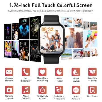 Smart Watch(Answer/Make Call), 1.96" HD Smartwatch for Men Women, 2024 Fitness Activity Tracker with 110+ Sport Modes/Heart Rate/Sleep Monitor/Pedometer, IP68 Waterproof Fitness Watch for Android iOS