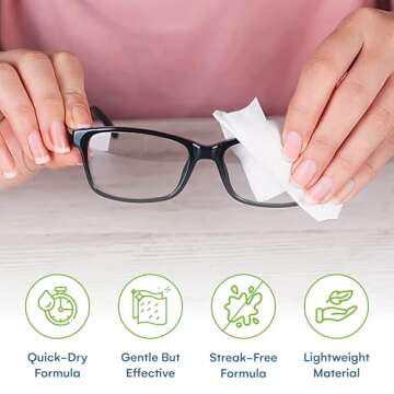 Care Touch Lens Wipes for Eyeglasses - 210 Individually Wrapped Pre-Moistened Wipes, 5x6 Inches - Cleaner for Glasses, Sunglasses, and Screens - Gentle and Portable for On-the-Go Cleaning of Devices