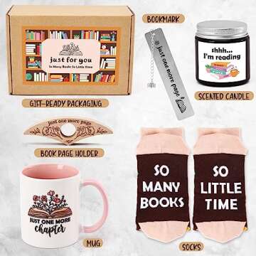 Tuitessine Book Lovers Gifts for Women Teacher Appreciation Gifts Box Inclueds Comfy Socks Mugs Book Mark Book Page Holder Candle Present for Readers