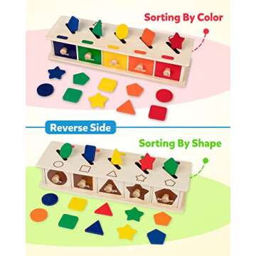 Coogam Montessori Toys Wooden Color Shape Sorting Box Game Geometric Matching Blocks Early Learning Educational Toy Gift for 3 4 5 Year-Old Baby Toddlers