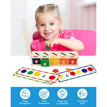 Coogam Montessori Toys Wooden Color Shape Sorting Box Game Geometric Matching Blocks Early Learning Educational Toy Gift for 3 4 5 Year-Old Baby Toddlers