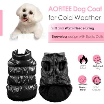 AOFITEE Dog Coat, Waterproof Dog Jacket, Winter Dog Coats for Small Dogs, Fleece Dog Snowsuit Warm Dog Puffer Jacket, Cozy Pet Winter Vest, Dog Cold Weather Coats for Small Medium Dogs, Black, XS