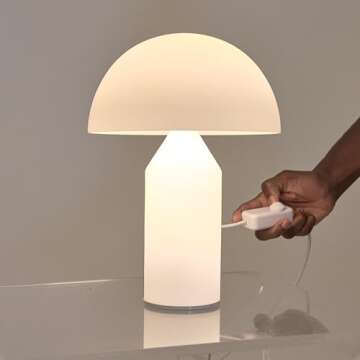 Brightech Venus Glass - Contemporary Table Lamp with Glass Shade and Body - Unique Mushroom Table Lamp - Dimmable LED Light Bulbs for Bedroom Reading, Great Décor for Living Rooms, Offices