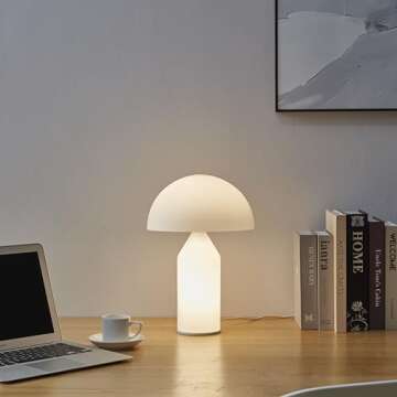 Brightech Venus Glass - Contemporary Table Lamp with Glass Shade and Body - Unique Mushroom Table Lamp - Dimmable LED Light Bulbs for Bedroom Reading, Great Décor for Living Rooms, Offices