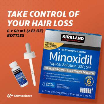 (6 Pack) Minoxidil Liquid Extra Strength Hair Regrowth Treatment for Men, 5% Topical Solution, 6 Months Supply - Dropper Applicator Included - Dermatologist Recommended by 4K Logistics