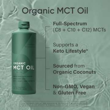 Sports Research Keto MCT Oil from Organic Coconuts - Fatty Acid Fuel for Body + Brain Triple Ingredient C8, C10, C12 MCTs Perfect in Coffee, Tea, & More Non-GMO Vegan Unflavored (32 Oz)