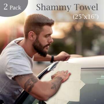 2 Pack Chamois Towel for Car, 25” X 16” Shammy Cloth for Car Drying, Super Absorbent Car Shammy, Soft & Non-Scratch Chamois Cloth for Car Wash, Mirrors, Glass, Bathroom, Pets