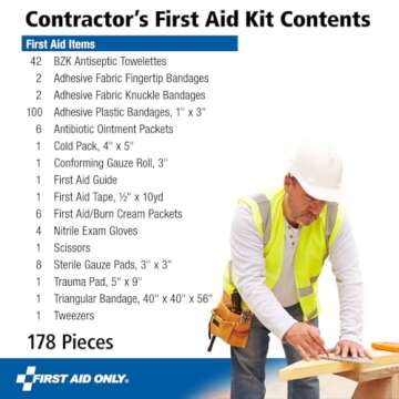 First Aid Only 9302-25M 25-Person Contractor's First Aid Kit for Home Renovation, Job Sites, and Construction Vehicles, 178 Pieces