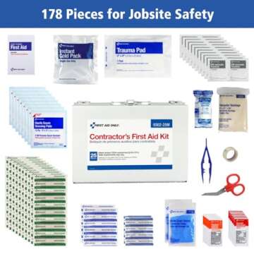 First Aid Only 9302-25M 25-Person Contractor's First Aid Kit for Home Renovation, Job Sites, and Construction Vehicles, 178 Pieces