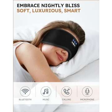 MUSICOZY Sleep Headphones Bluetooth 5.2 Headband Sleeping Eye Mask for Mom Women Men Wireless Music Earbuds Earphones for Side Sleepers Built-in HD Speakers Cool Gadgets Unique Gifts