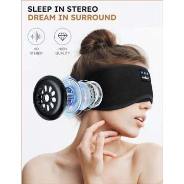 MUSICOZY Sleep Headphones Bluetooth 5.2 Headband Sleeping Eye Mask for Mom Women Men Wireless Music Earbuds Earphones for Side Sleepers Built-in HD Speakers Cool Gadgets Unique Gifts