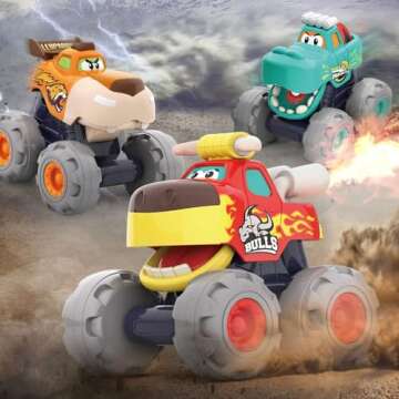 3-Pack Monster Truck & Animal Cars for Toddlers - Fun Gifts