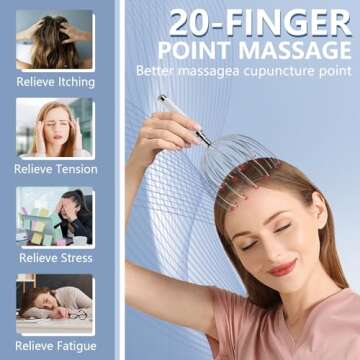 Winyoung Electric Scalp Massager, Handheld Hair Massage Tool Electric Head Scratcher Whisk, 20-Finger Design Head Massager, Removable, Gifts for Women and Men