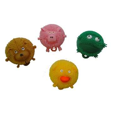 Curious Minds Busy Bags Set of 4 (3") Cute Mini Animal Puffer Balls - Sensory Fidget and Stress Balls - OT Autism SPD - Frog, Dog, Pig, Duck