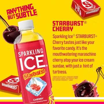 Sparkling Ice STARBURST Cherry Sparkling Water - Zero Sugar, Low Calorie, with Vitamins - 12 Pack