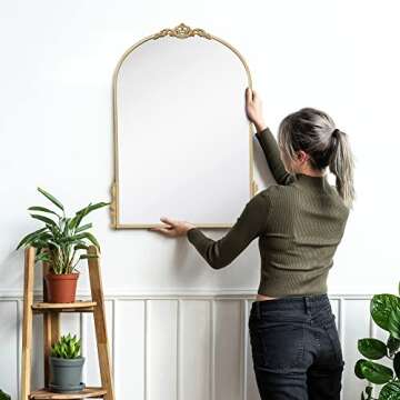 Hobby Lobby Gold Wall Arch Mirror – Arch & Flourish - MDF Back Arched Ornate Mirror for Vanity, Living Room or Event – Home Décor