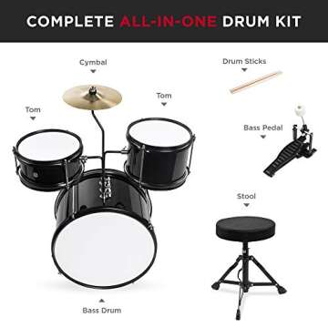 Kids 3-Piece Beginner Drum Set with Throne & Sticks