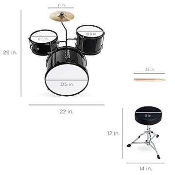 Kids 3-Piece Beginner Drum Set with Throne & Sticks