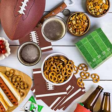 Football Birthday Party Supplies Disposable Paper Cocktail Napkins for Tailgate Party Decorations, Assorted 40 Pack Football Field Design and 40 Pack of football Pattern, Total 80 Pack