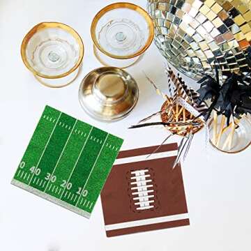 Football Birthday Party Supplies Disposable Paper Cocktail Napkins for Tailgate Party Decorations, Assorted 40 Pack Football Field Design and 40 Pack of football Pattern, Total 80 Pack