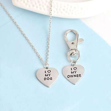 Meiligo® Fashion 2 Pcs Best Friends Friendship Love Heart Necklace Key Chain Owner and Dog Letter Pendant I Love My Dog Necklace Jewelry (Silver(2 pcs))