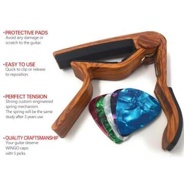 WINGO Guitar Capo with Picks - Rosewood Design