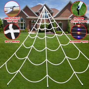 Halloween Decorations Spider Webs Lights: 200 Purple & Orange LED Halloween Lights Decor Outdoor, 17.4Ft Giant Spiderweb with 8 Lighting Modes Waterproof & Timer, Halloween Yard Decorations Outside