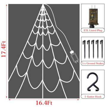 Halloween Decorations Spider Webs Lights: 200 Purple & Orange LED Halloween Lights Decor Outdoor, 17.4Ft Giant Spiderweb with 8 Lighting Modes Waterproof & Timer, Halloween Yard Decorations Outside