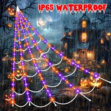 Halloween Decorations Spider Webs Lights: 200 Purple & Orange LED Halloween Lights Decor Outdoor, 17.4Ft Giant Spiderweb with 8 Lighting Modes Waterproof & Timer, Halloween Yard Decorations Outside