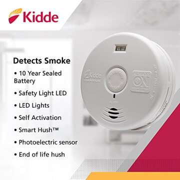 Kidde Smoke Detector with Safety Light for Hearing Impaired, 10-Year Battery Smoke Alarm, Ideal for Hallways or Deaf People