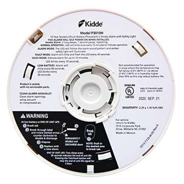 Kidde Smoke Detector with Safety Light for Hearing Impaired, 10-Year Battery Smoke Alarm, Ideal for Hallways or Deaf People