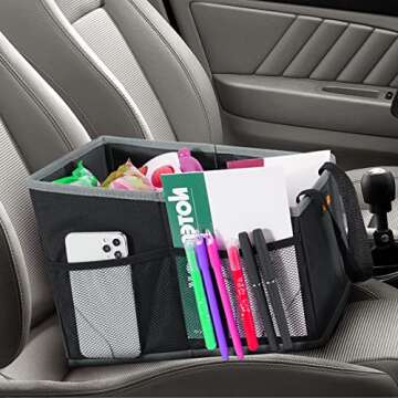 Alijees Car Back Seat Organizer - Car Organization Backseat Front Seat Road Trip Essentials Kids, Automotive Travel Storage, Car Accessories for Women Men Interior (Black-Small)