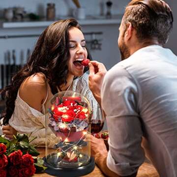 Christmas Rose Gifts for Women,Beauty and the Beast Rose in Glass Dome with 2 Lighting Mode,Forever Flowers Bouquets Birthday Gifts for her,Women Gifts on Anniversary Christmas Valentines Day Birthday