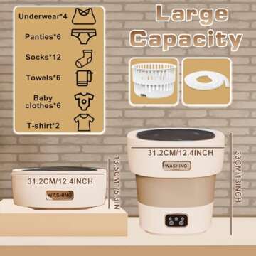 18L Portable Washing Machine, Compact Laundry Washer with Foldable Design, Mini Collapsible Washing for Travel,Apartment,Socks,Underwear (Light Brown)