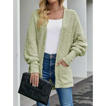 MEROKEETY Fuzzy Batwing Cardigan