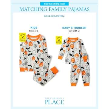 The Children's Place Baby 2 Piece and Kids, Sibling Matching, Holiday Pajama Sets, Cotton, Ghosts/Pumpkins Halloween