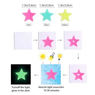 AM AMAONM 100 Pcs Colorful Glow in The Dark Luminous Stars Fluorescent Noctilucent Plastic Wall Stickers Murals Decals for Home Art Decor Ceiling Wall Decorate Kids Babys Bedroom Room Decorations