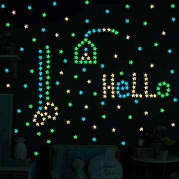 AM AMAONM 100 Pcs Colorful Glow in The Dark Luminous Stars Fluorescent Noctilucent Plastic Wall Stickers Murals Decals for Home Art Decor Ceiling Wall Decorate Kids Babys Bedroom Room Decorations