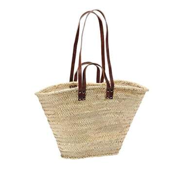 LE VOYAGE EN PANIER French Market Basket, Natural Leather Oval Kitchen Basket, Open Top, 526g