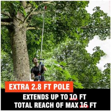 COOCHEER Pole Saw Gas Powered 58CC 2-Cycle Gas Pole Chain Saw 11.5inch Guide Bar Cordless Extendable Long Reach to 16FT Gas Pole Saws for Tree Trimming, Branches Pruning