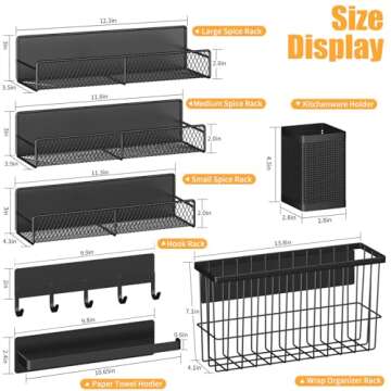 Magnetic Spice Rack for Refrigerator, 7 Pack Metal Magnetic Shelf, Moveable Magnetic Storage Fridge Organizer, Spice Organizer, Hook Rack, Paper Towel Holder, Utensils Holder, Cutting Board Holder