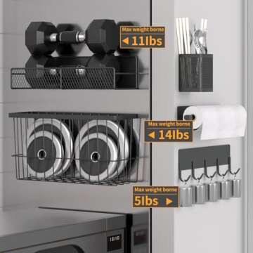 Magnetic Spice Rack for Refrigerator, 7 Pack Metal Magnetic Shelf, Moveable Magnetic Storage Fridge Organizer, Spice Organizer, Hook Rack, Paper Towel Holder, Utensils Holder, Cutting Board Holder