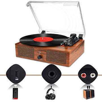 Vinyl Record Player Wireless Turntable with Built-in Speakers and USB Belt-Driven Vintage Phonograph Record Player 3 Speed for Entertainment and Home Decoration