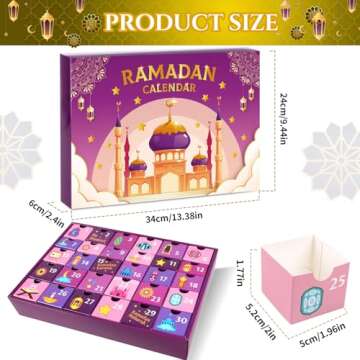 MOVINPE Ramdan Calendar with Drawers 2025 Ramadan Gifts for Kids, 30 Pre-Assembled Empty Boxes Eid Mubarak Coutdown Calendar Fillable Islamic Art Gift Box, Ramadan Party Supplies Purple