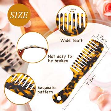 Laedau 2 Pieces Tortoise Cellulose Wide Tooth Detangling and Styling Combs for Long, Short, Curly and Straight Hair