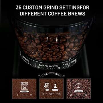 Secura Conical Burr Coffee Grinder, Adjustable Burr Mill with 35 Grind Settings, Electric Coffee Bean Grinder for 2-12 Cups, Black, Large