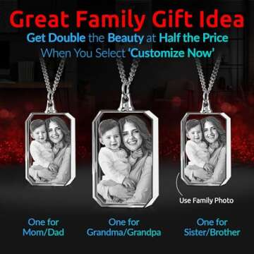 ArtPix 3D Personalized Necklace, 3D Laser Etched Photo Crystal, Engraved Rectangle Necklaces Accessories, Memorial Birthday Gifts for Mom Dad, Him Her, Men Women, Customized Anniversary Couples Gifts